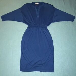 PERI midi dress elastic waistband slit back bottom 2 pockets shoulder pads SZ 6